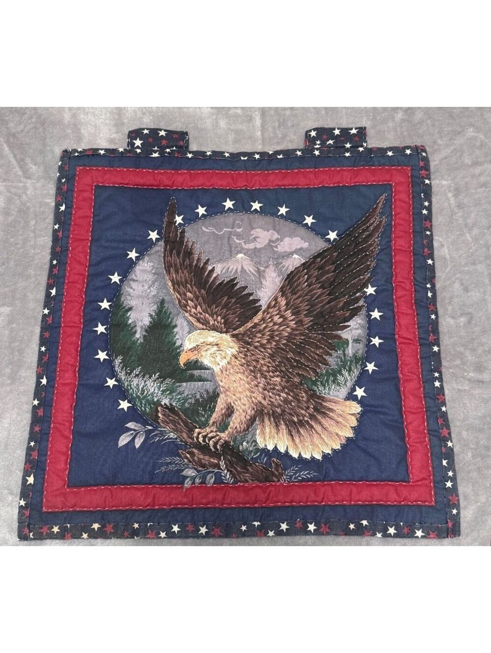 Vintage 17" x 17" Americana Eagle Wall Hanging Quilt Fabric Panel Decor